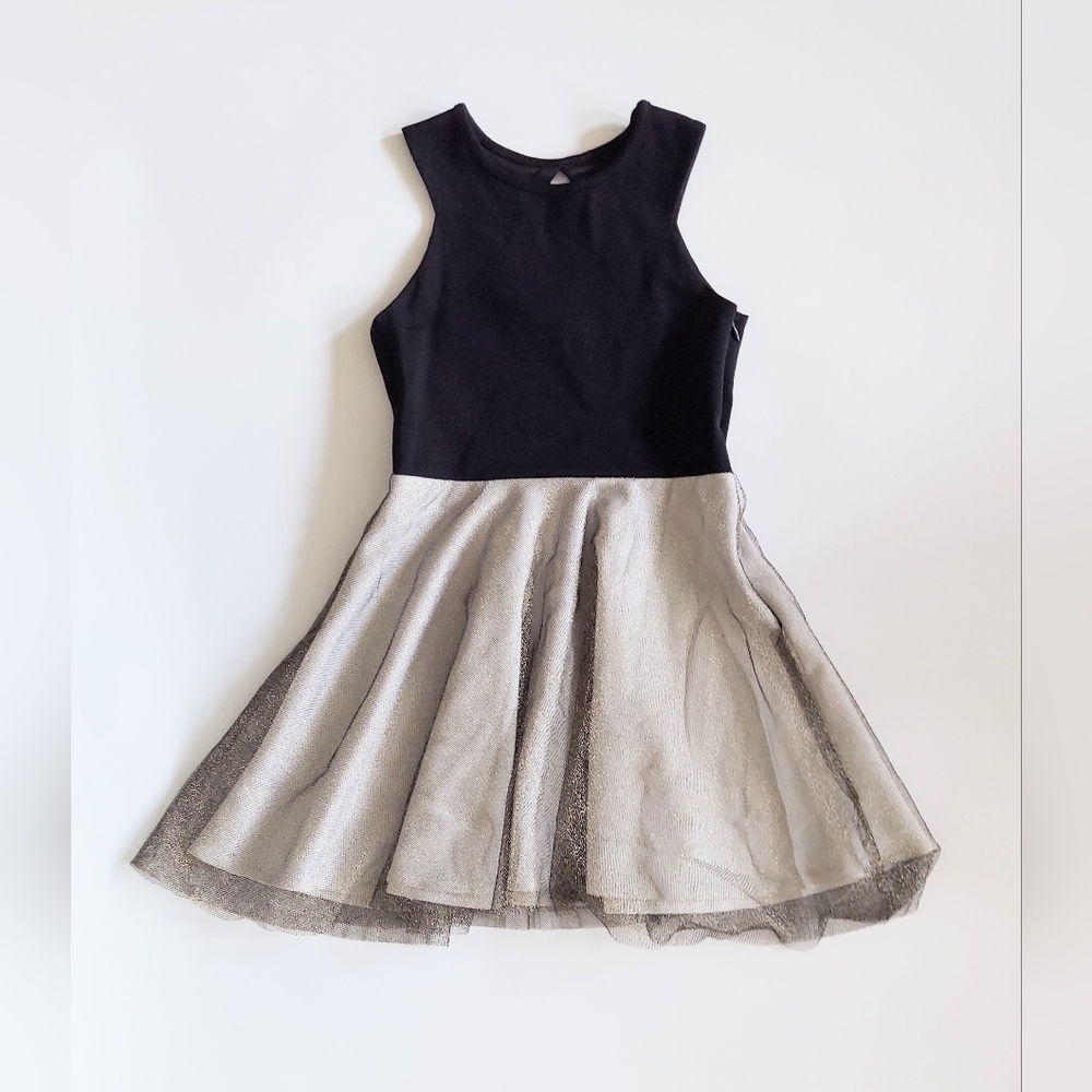 Sally Miller Couture Sleeveless Fit & Flare Dress Girls Size Large Black Gold